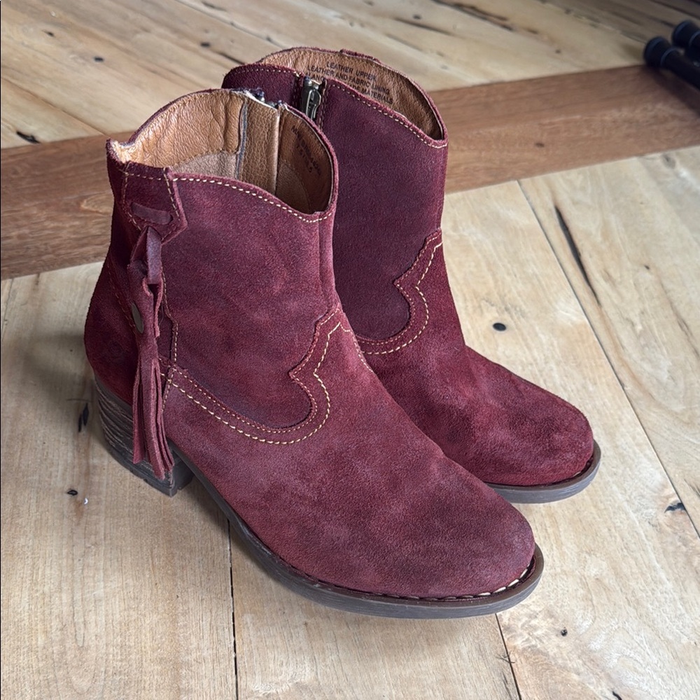 Born Red Ankle Booties Suede Western Style